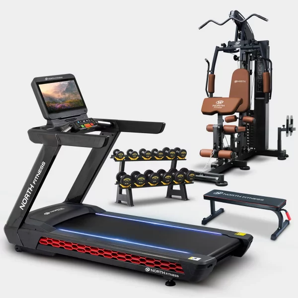 ชุดเซตโฮมยิม ลู่วิ่ง HI-FLEX PLUS T+โฮมยิม G1000L+ดัมเบลเซต DVR30+ม้านั่ง FB20 - NORTH FITNESS